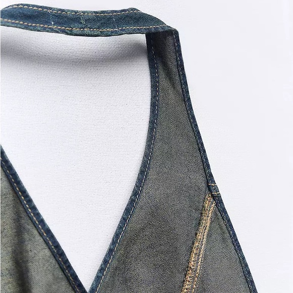 NWT ZARA DENIM TRF WRAP TOP - Picture 6 of 6